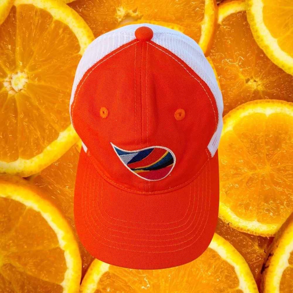 Orange White Mesh Trucker Hat‎ Adjustable Retro Embroidered Logo Baseball Cap